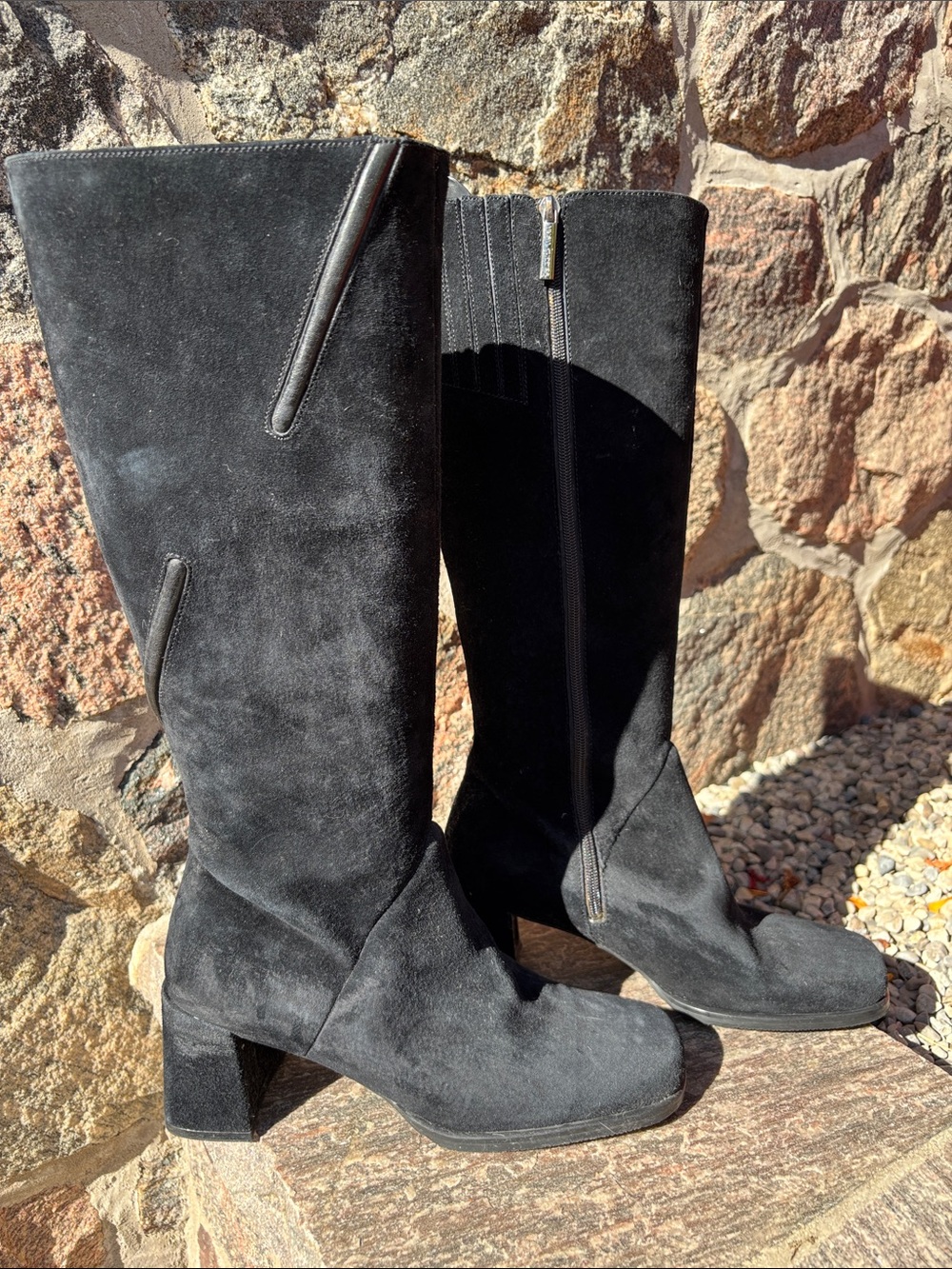 Hush Puppies Black Suede Mid-Calf Heeled Boots